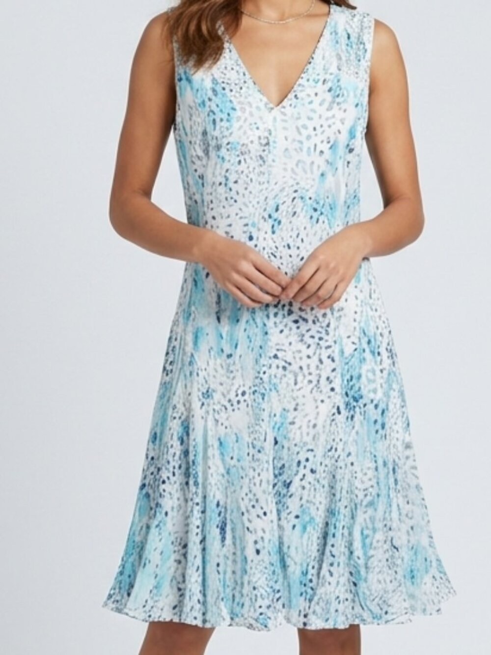 Rebecca Taylor Blue Abstract Geometric Cotton V-Neck Flared Dress Size 10